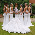 Vintage Alibaba White Lace organza Long Sleeve Mermaid Wedding Dresses 2015 Layers Gowns Vestidos de fiesta LW44